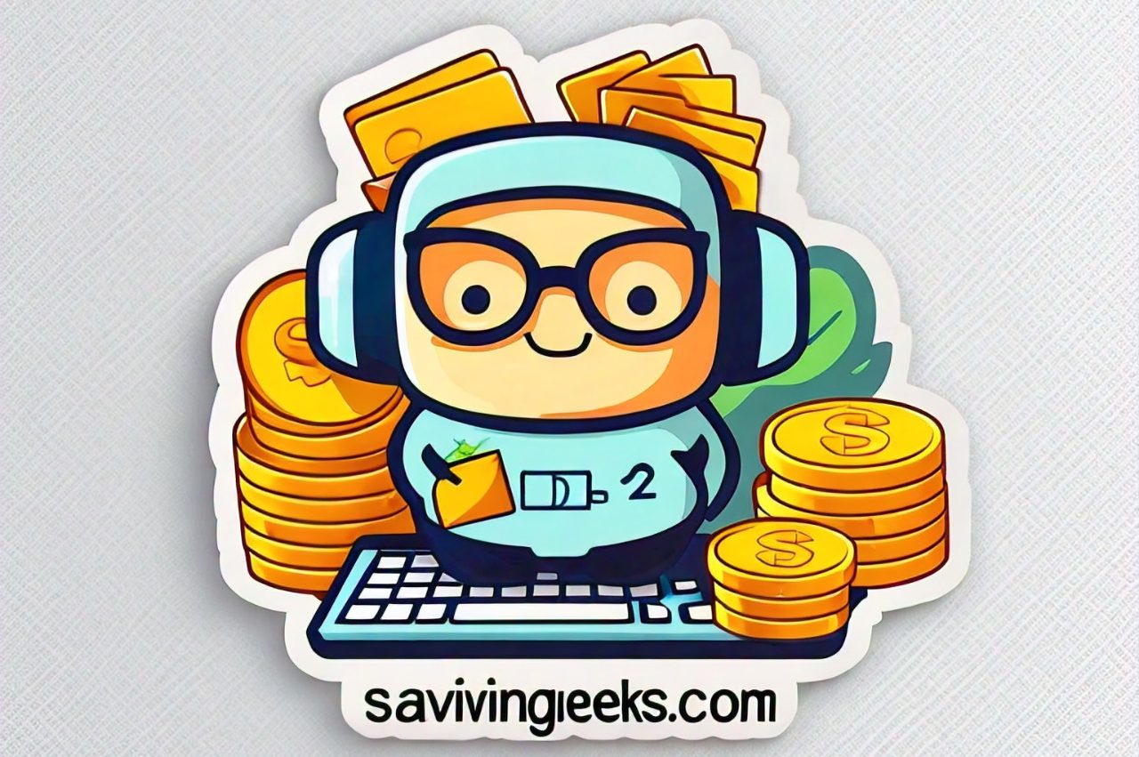 cropped a cool logo for a website about savings named savinggeeks com on a white transparent background face on small to use on blog
